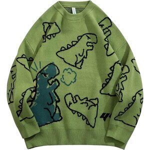 Women Dinosaur Sweater Knit Oversized Y2K Casual Streetwear Grunge Top